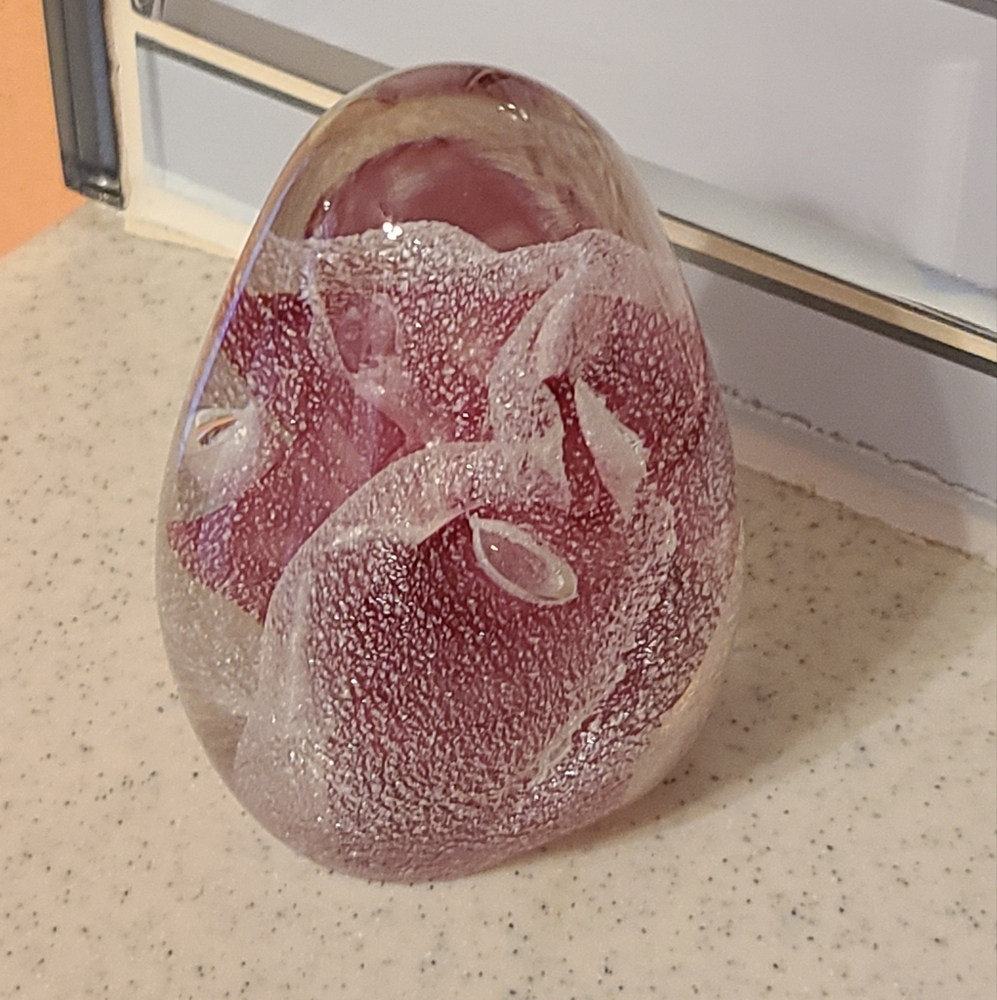 Vintage Pink and White Glass Art Sculpture